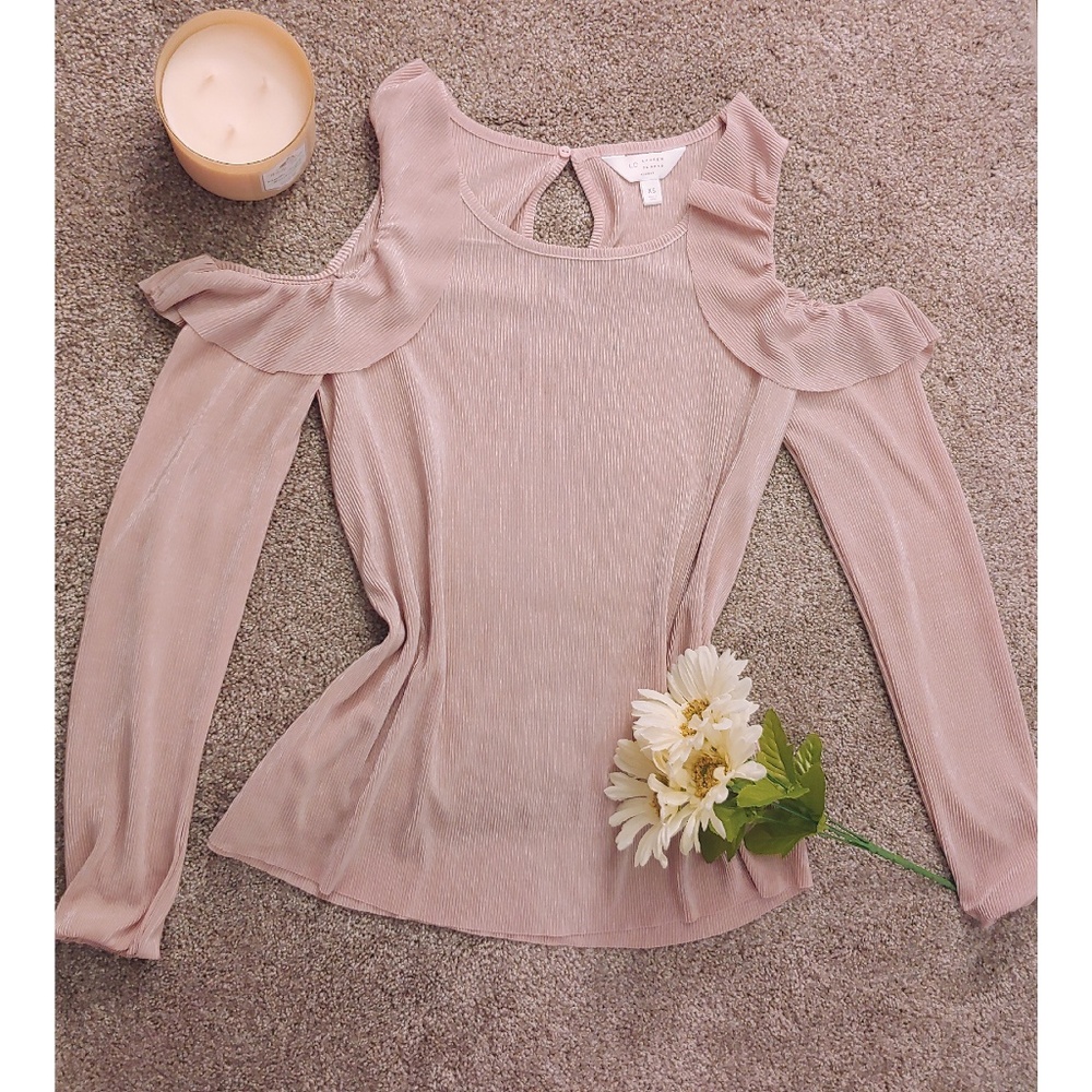 Blush Peep Shoulder Blouse!